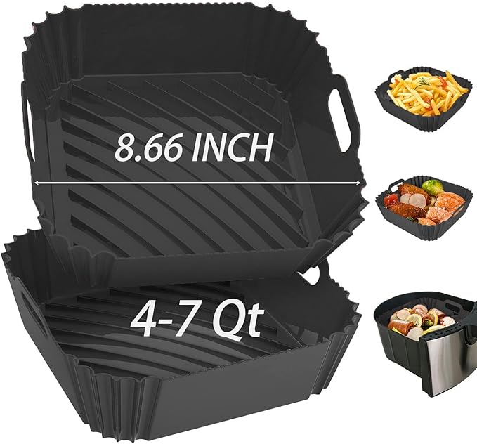 2Pcs Silicone Air Fryer Liners Reusable Square Thickened Airfryer Basket by Unknown
