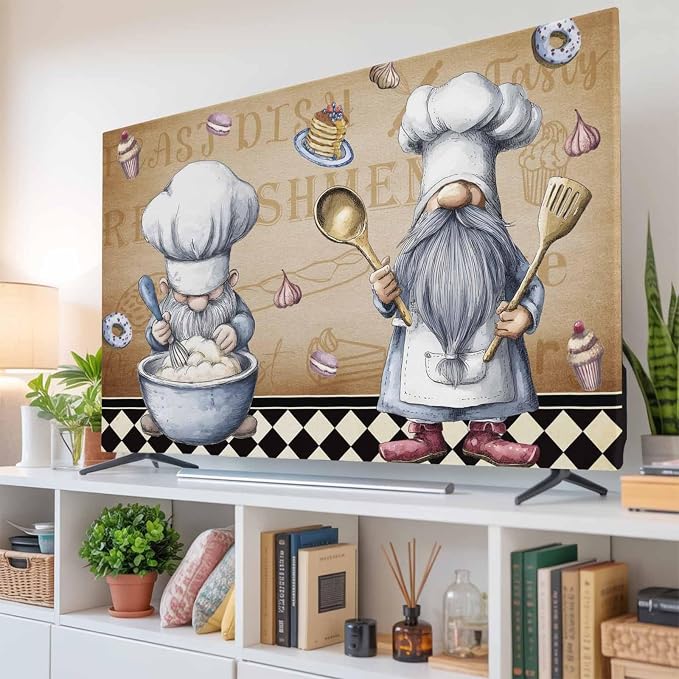 Retro Dessert Chef Art Indoor TV Cover, Elastic TV Screen Protector Black and - Image 6