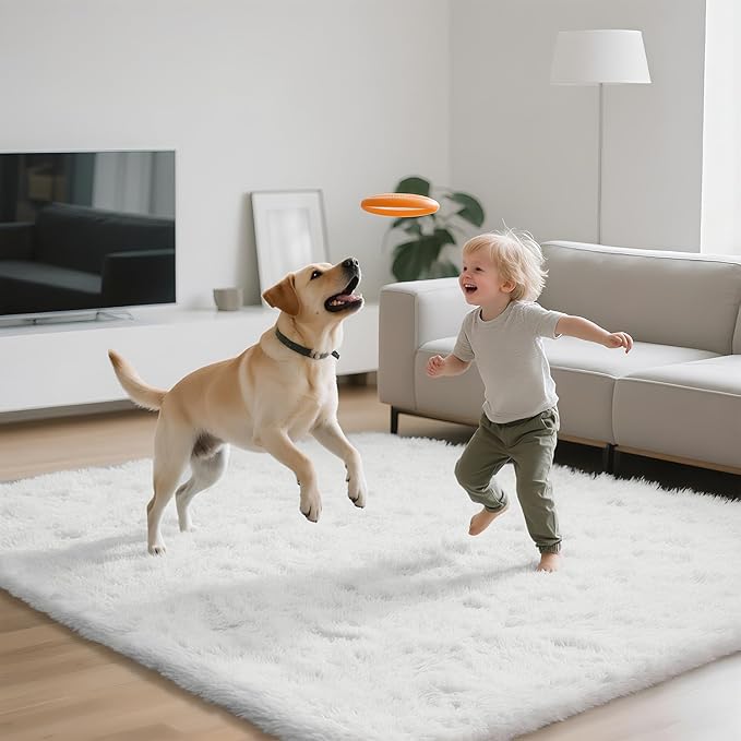 Shag Area Rugs for Living Room 8X10 Ultra Soft Fluffy Area Rugs for Bedroom Dorm, Indoor Carpet Nursery Rugs for Kids Girls Room Home Decor,White