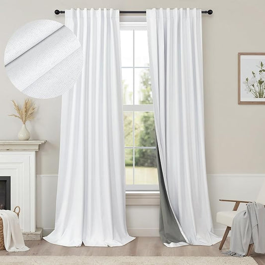 Long Curtain for Living Room 2 Panel Burg Custom 105 Inch Length Light Blocking Decorative White Lace Vintage Cute Blackout Curtain for Bedroom Aesthetic Thermal Dark Out Drape Heavy Duty Fabric Thick