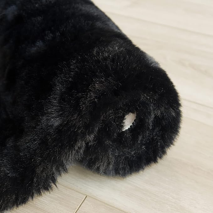 ORINOVA Black Rabbit Shaggy Fur Rug for Bedroom Washable Furry Circle Area Rugs for Living Room Kids Small Round Rug 3ft Nursery Rug