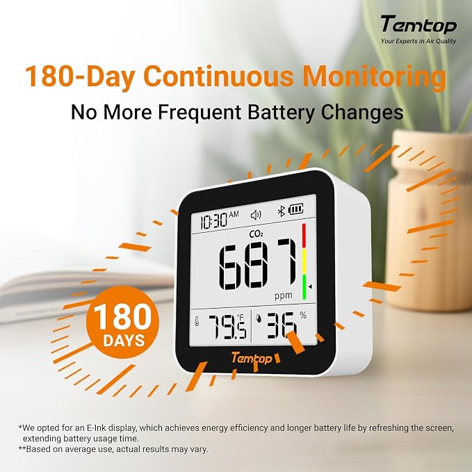 Temtop CO2 Monitor Indoor Air Quality Monitor 3 in 1 CO2 Meter, 180 Days - Image 3