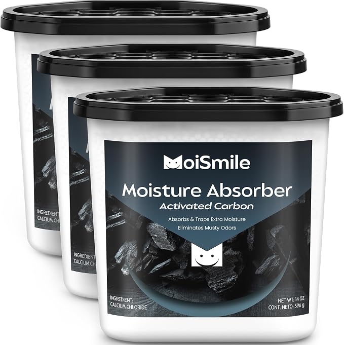 Large Moisture Absorber Buckets, 14 oz Each, Activated Carbon, 3 Pack | 14 oz by MoistureAbsorbers