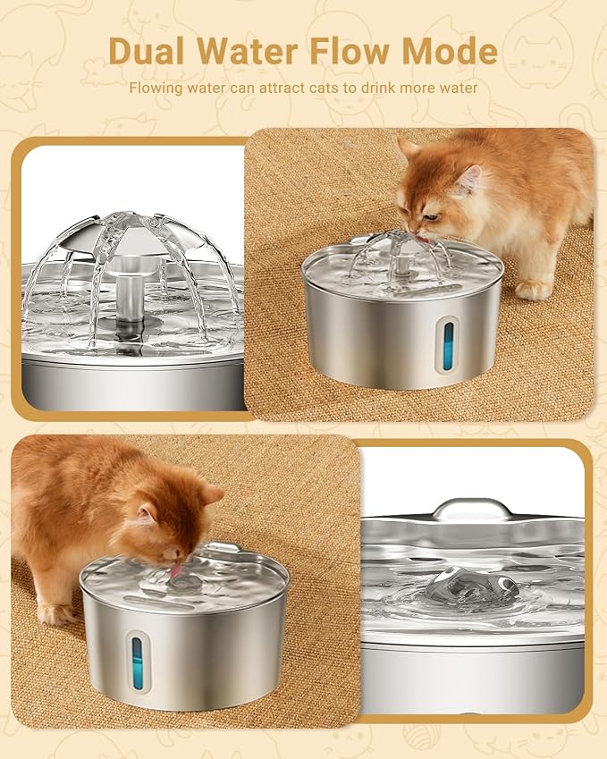Cat Water Fountain Stainless Steel - 108oz/3.2L Automatic Large Pet Watering - Image 3
