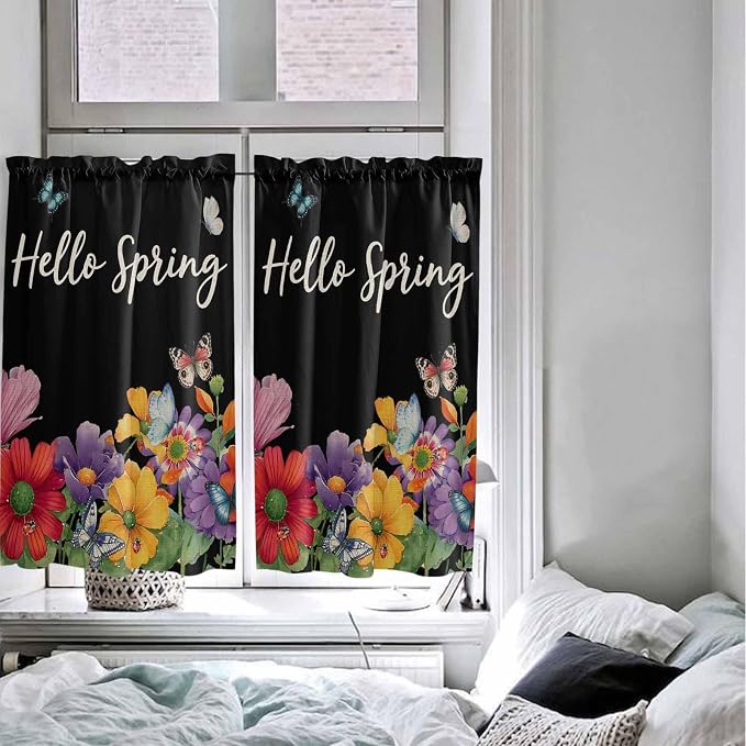 Spring Flowers Kitchen Curtains 45 Inches length, Watercolor Country Colorful - Image 5