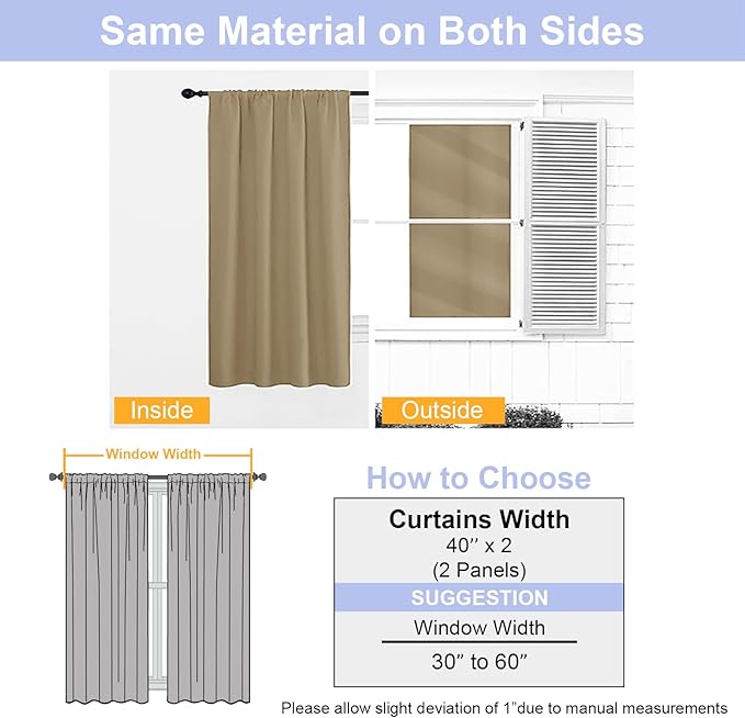 Simplebrand Ava Taupe Blackout Curtains for Bedroom 90 Inches Long 2 Panels Set, Solid Privacy Energy Saving Living Room Window Treatment Curtains Blackout Drapes, W40 x L90 Inch, Taupe