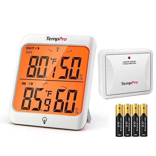 TempPro Indoor Outdoor Thermometer Wireless Hygrometer, 500FT Inside Outside by TempPro