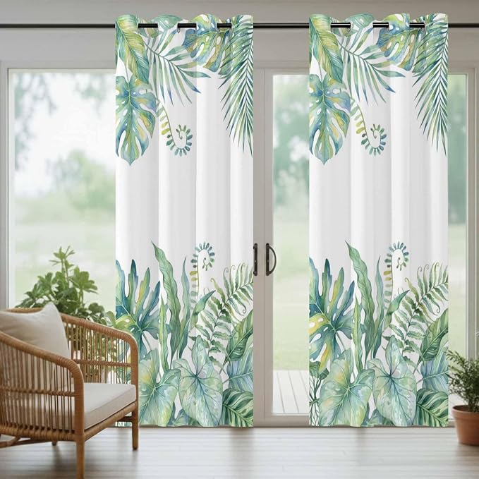 Leaves Outdoor Curtains for Patio Green Leaf Tropical Plants Farmhouse Pastoral - Image 6