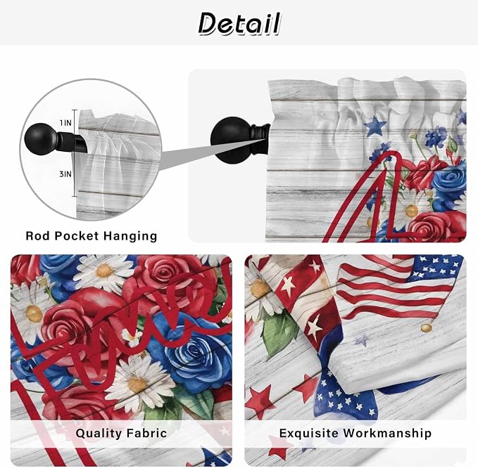 Independence Day Kitchen Tier Curtains 24 Inch Long 2 Panel Set, Rod Pocket - Image 9