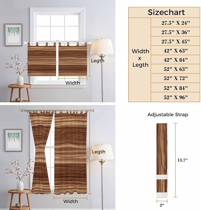 Brown Western Bathroom Curtains 63 Inch Length, Window Curtains Tab Top - Image 8