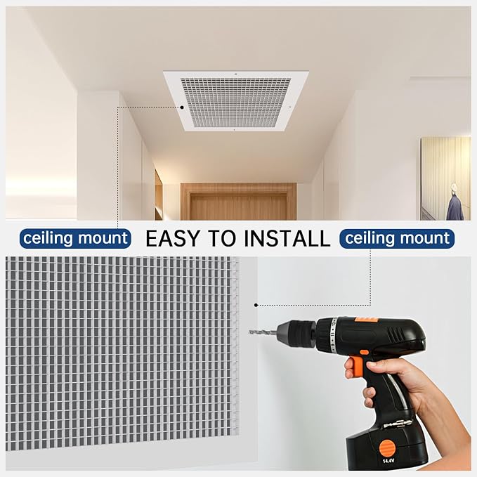Return Air Grille Fits 20'' x 20'' Duct Opening, Aluminum Eggcrate Return - Image 5
