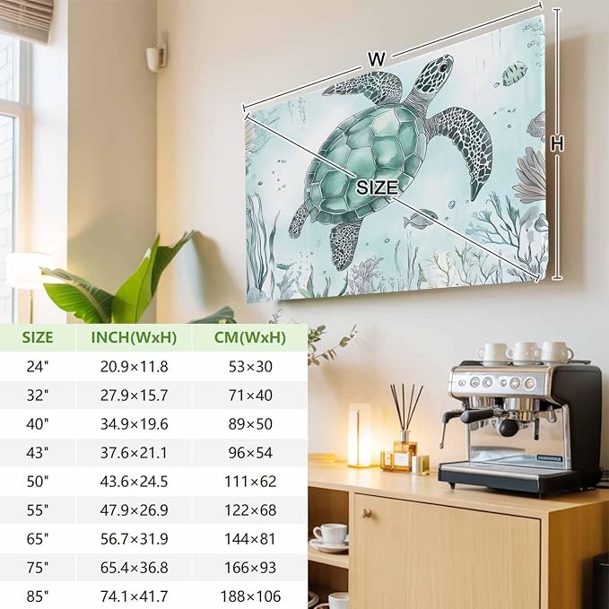 Sea Turtle Ocean Seaweed Cyan Indoor TV Cover, Elastic TV Screen Protector Fish - Image 3