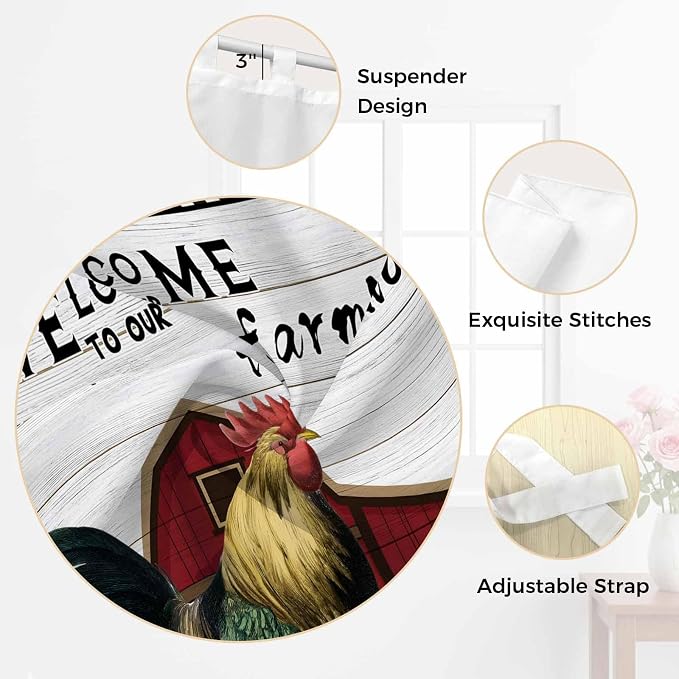 Farmhouse Rooster Living Room Curtains 96 Inch Length, Window Curtains Tab Top - Image 6