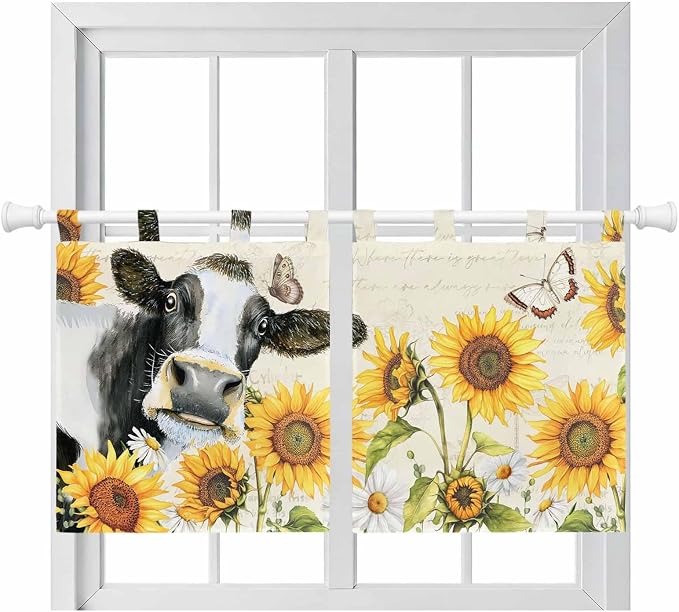 Yellow Sunflowers Kitchen Curtains 36 Inch Length, Small Window Curtains Tab Top by Unknown