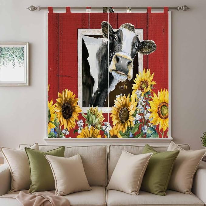Cows Sunflowers Living Room Curtains 84 Inch Length, Window Curtains Tab Top - Image 9