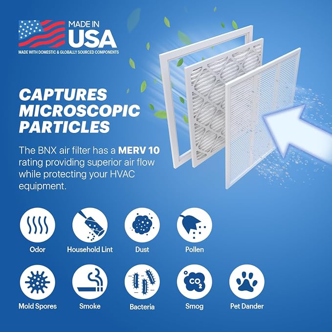 BNX TruFilter 20x25x1 MERV 10 AC Furnace Air Filter - Image 3