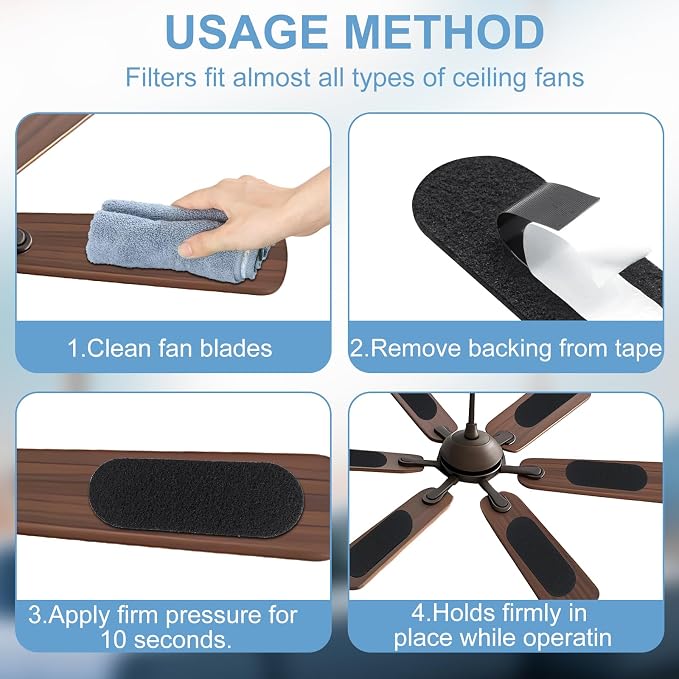 12 Pack Ceiling Fan Filters for Blades Activated Carbon, Fan Blade Air Purifier - Image 6