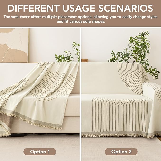 Couch Cover for Dogs, Boho Sofa Covers for 3 Cushion Couch, Chenille Sofa Slipcover for Pets Washable, L-Shape Sectional Couch Loveseat Cover Soft Throw Blankets with Tassels(71x134,Arc Beige)