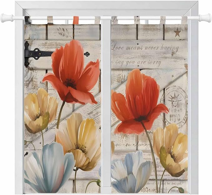 Retro Floral Bedroom Curtains 72 Inch Length, Window Curtains Tab Top by Unknown