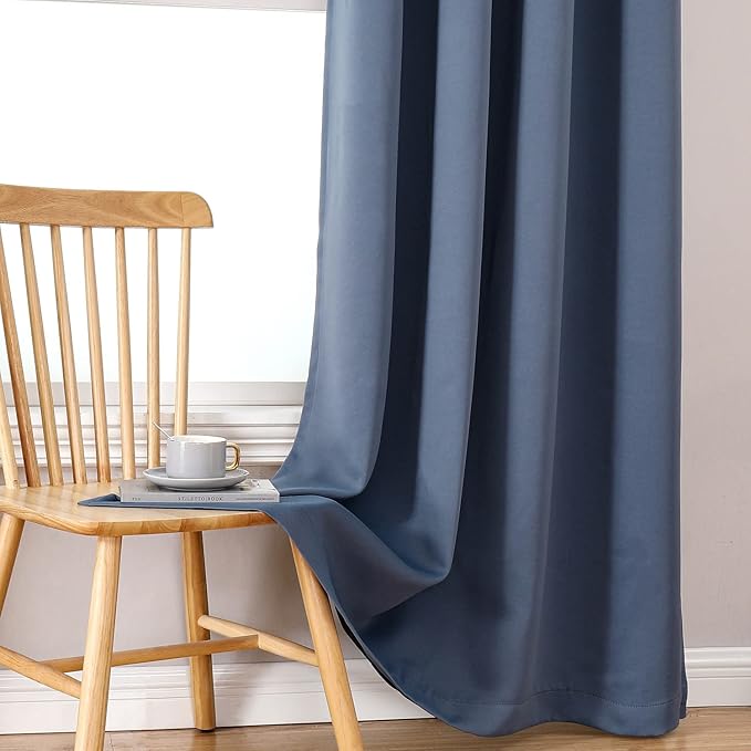 ChrisDowa 100% Blackout Curtains for Bedroom with Black Liner, 2 Thick Layers Total Blackout Thermal Insulated Grommet Window Curtains 2 Panels Set (Stone Blue, 52 x 84 Inch)