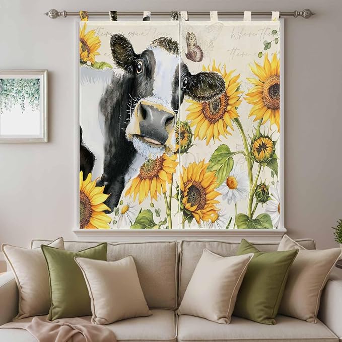 Yellow Sunflowers Bedroom Curtains 72 Inch Length, Window Curtains Tab Top - Image 9