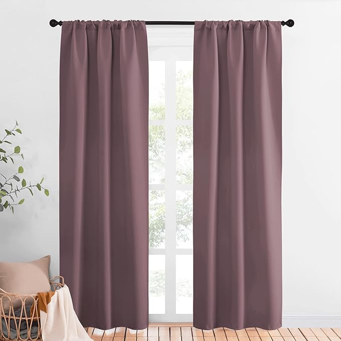 NICETOWN Room Darkening Curtains for Bedroom - Home Decoration Privacy Protection Thermal Insulated Solid Drapes/Draperies for Sliding Glass Door (Dry Rose, Set of 2, 34 x 84 inches)