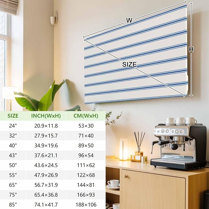Modern Geometric Blue Stripe Indoor TV Cover, Elastic TV Screen Protector - Image 3
