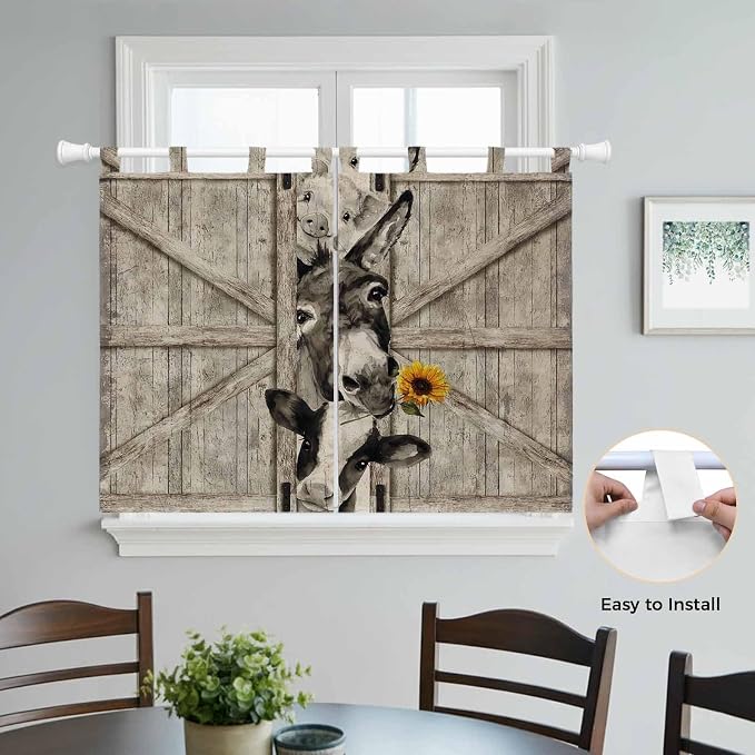 Funny Farm Animals Kitchen Curtains 45 Inch Length, Short Cafe Window Curtains - Image 4
