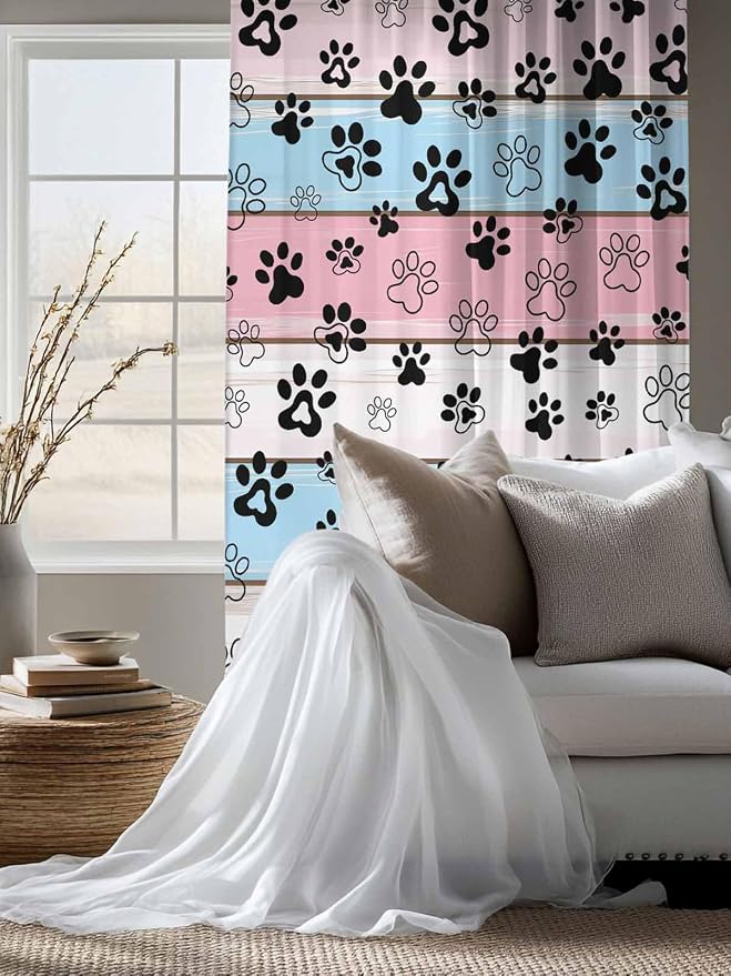 Sheer Curtains 72 Inches Long, Vintage Farmhouse Wooden Grain Privacy Voile - Image 4