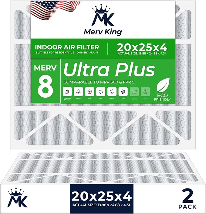MervKing 20x25x4 Air Filter Actual Size: 19.88" x 24.88" x 4.31" MERV 8 MPR by MervKing