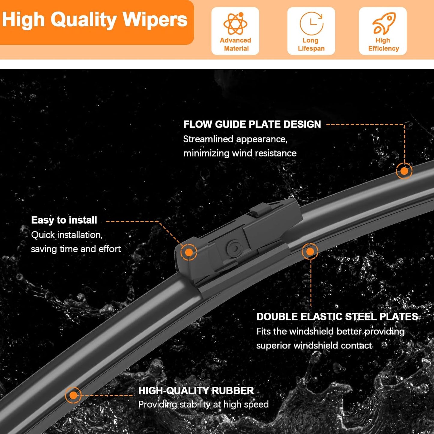 HULADAED® 26''+17''+14'' Windshield Wipers Replacement for Mazda CX-9 CX9 2016-2007,Silicone Front Rear Wiper blades for MY Car-All Weather & Quiet(3 PACK)