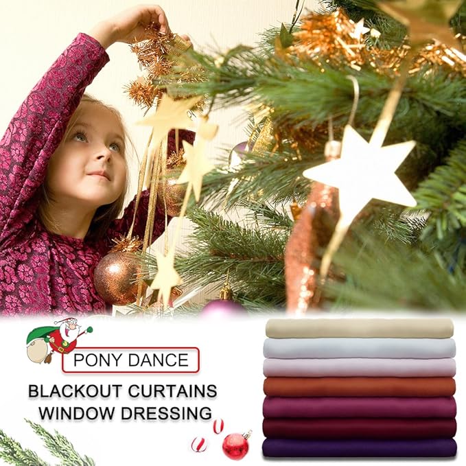 PONY DANCE Blackout Curtain Panels - Red Drapes Christmas Home Decoration Modern Elegant Back Tab Rod Pocket Curtains Room Darkening Energy Saving for Bedroom, 42 x 45 inch, Red, One Pair