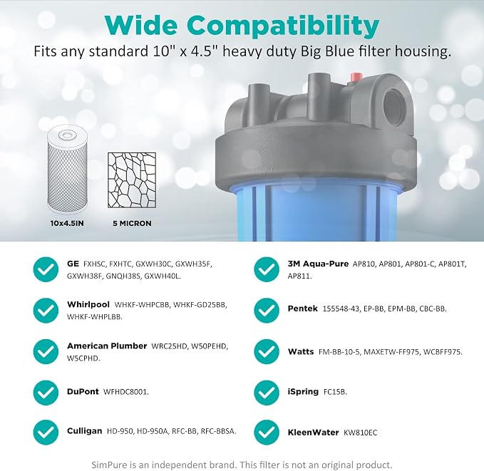 SimPure Whole House Water Filter Cartridges 5 Micron 10" x 4.5" CTO Activated - Image 8