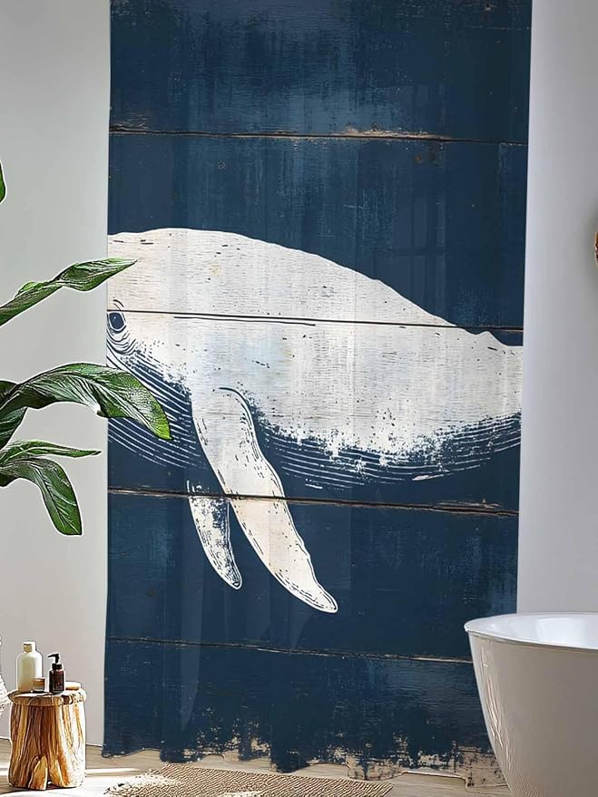 Sheer Curtains 84 Inches Long, Ocean Whale Blue Semi Sheer Curtains Light - Image 4
