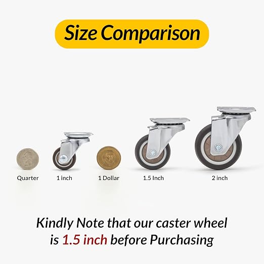 HOLKIE Caster Wheels 1.5 inch, Heavy Duty Furniture Casters Set of 8, Rubber - Image 3