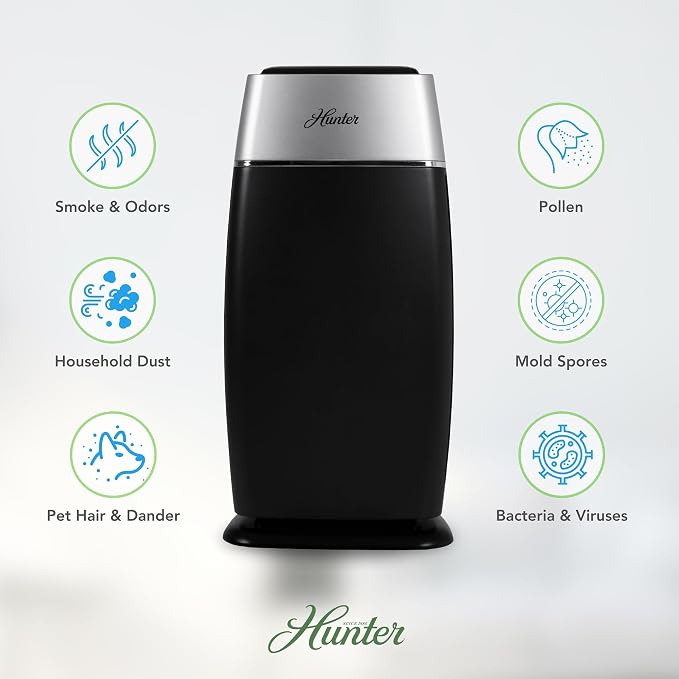 Hunter Fan Company HP100WHS Air Purifier, Small Tower - Image 4