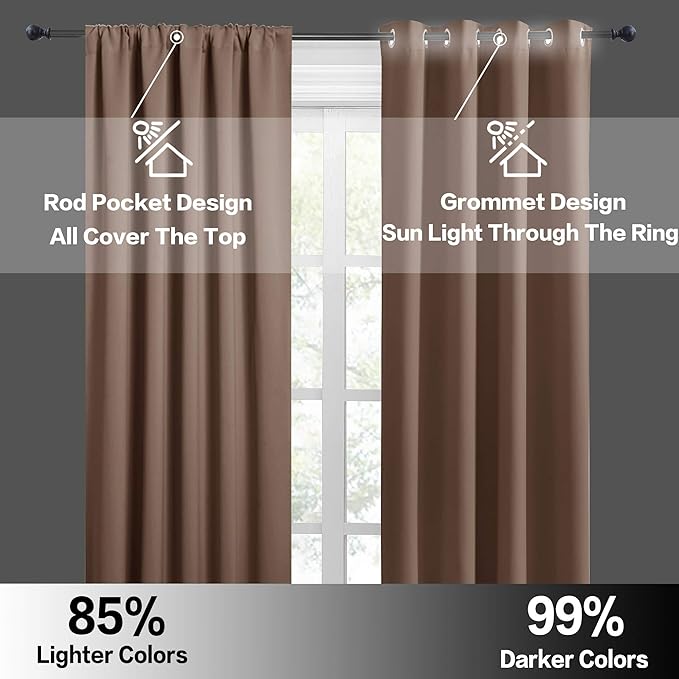 RYB HOME 54 inch Blackout Curtains for Living Room, Rod Pocket Thermal Insulated Small Window Drapes Room Darkening Shades for Bedroom Studio Dorm, W 42 x L 54 inch, Set of 2 Panels, Mocha