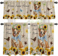 Kitchen Curtains Tiers and Valance Set of 3, Sunflowers Dog Light Filtering by Anzona