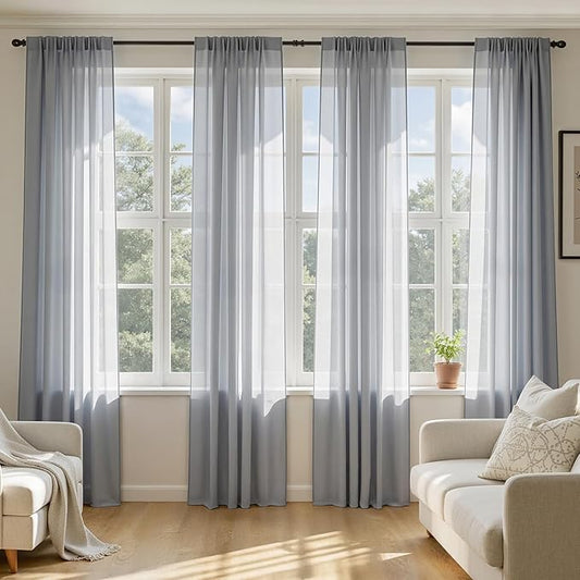 MIULEE Dark Grey Sheer Curtains 108 Inches Long, 4 Panels Set, Rod Pocket Light Filtering Window Drapes for Bedroom and Living Room, Elegant Airy Fabric, 42 x 108 Inches