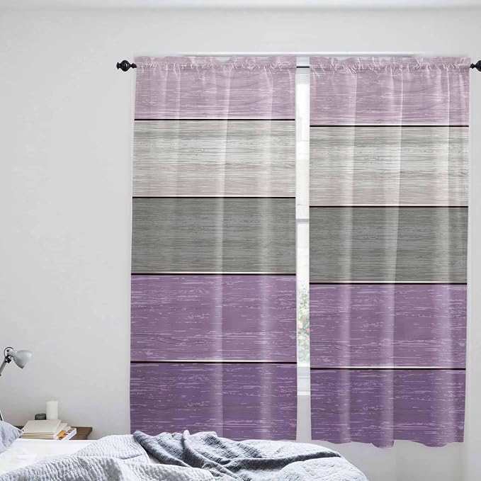 Country Wood Board Gray Purple Window Valance Curtains, Farmhouse Gradient - Image 8