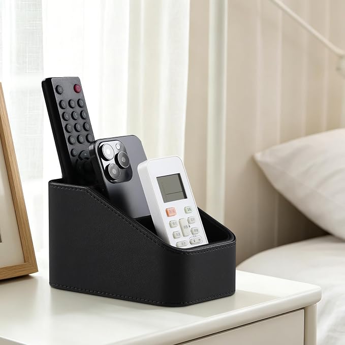PU Leather Remote Control Holder, Small Desk Organizer Office Supply Bedside - Image 5