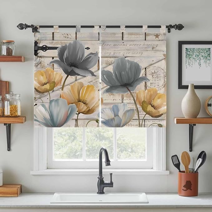 Spring Tulips Flower Kitchen Curtains 45 Inch Length, Short Cafe Window - Image 3