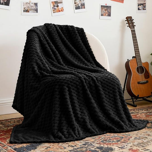 BEDELITE Fleece Blanket Twin Size for Bed Couch, 3D Jacquard Decorative Black Throw, Soft and Cozy Warm Plush Fuzzy Blanket All Seasons Suitable, 60x80Inches