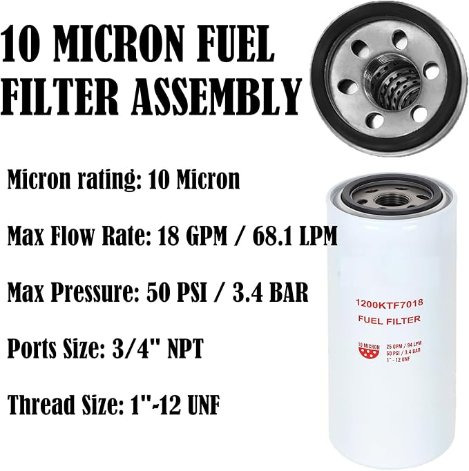 1200KTF7018 Fuel Filter 10 Micron 3/4" 18GPM 50PSI 10Micron Fuel Filtration - Image 4