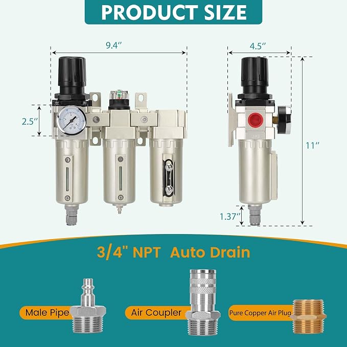3/4" NPT Industrial Air Dryer for Compressor, 3 Stage Air Compressor Water - Image 2