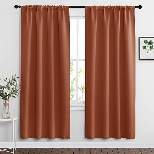 RYB HOME Blackout Curtains for Bedroom Living Room 72 inches Long, Thermal Insulated Privacy Rod Pocket Drapes for Nursery Office Home Theater, Width 42 by Length 72, Burnt Orange, 2 Panels