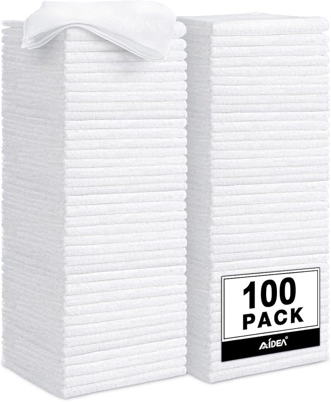 AIDEA Microfiber Cleaning Cloth White 100PK, Microfiber Towels by AIDEAHOME
