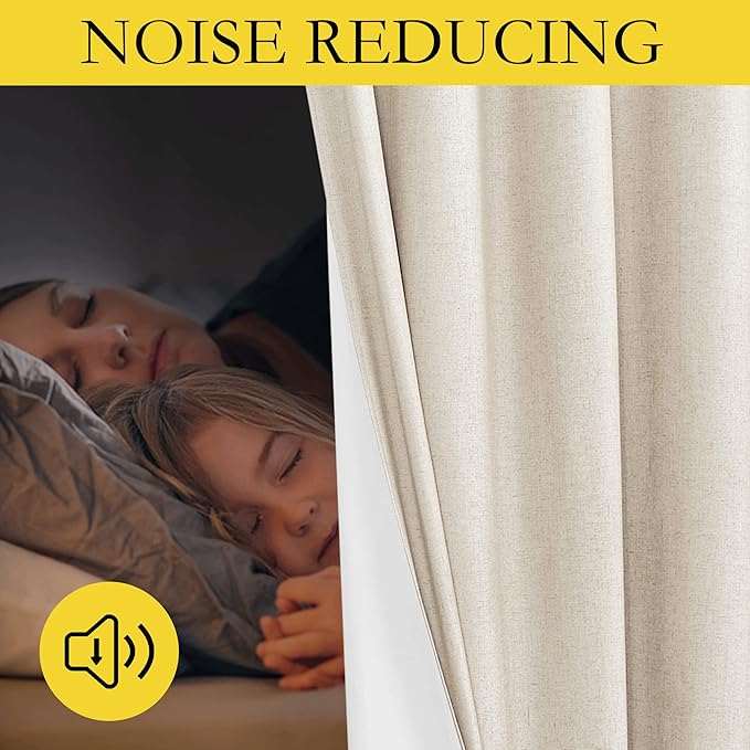 NICETOWN 100% Absolutely Blackout Linen Curtains with Thermal Insulated White Liner, 52" W, 2 PCs, Beige, 108" Long Drapes Sweep The Floor Decorative Keep Privacy Panels for Living Room/Villa/Bedroom