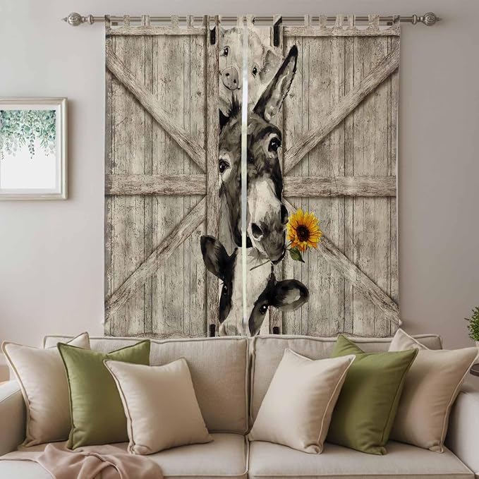 Funny Farm Animals Living Room Curtains 96 Inch Length, Window Curtains Tab Top - Image 3