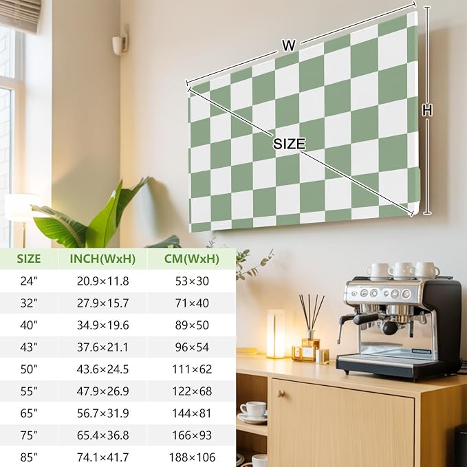 White Sage Green Buffalo Plaid Indoor TV Cover, Elastic TV Screen Protector - Image 3